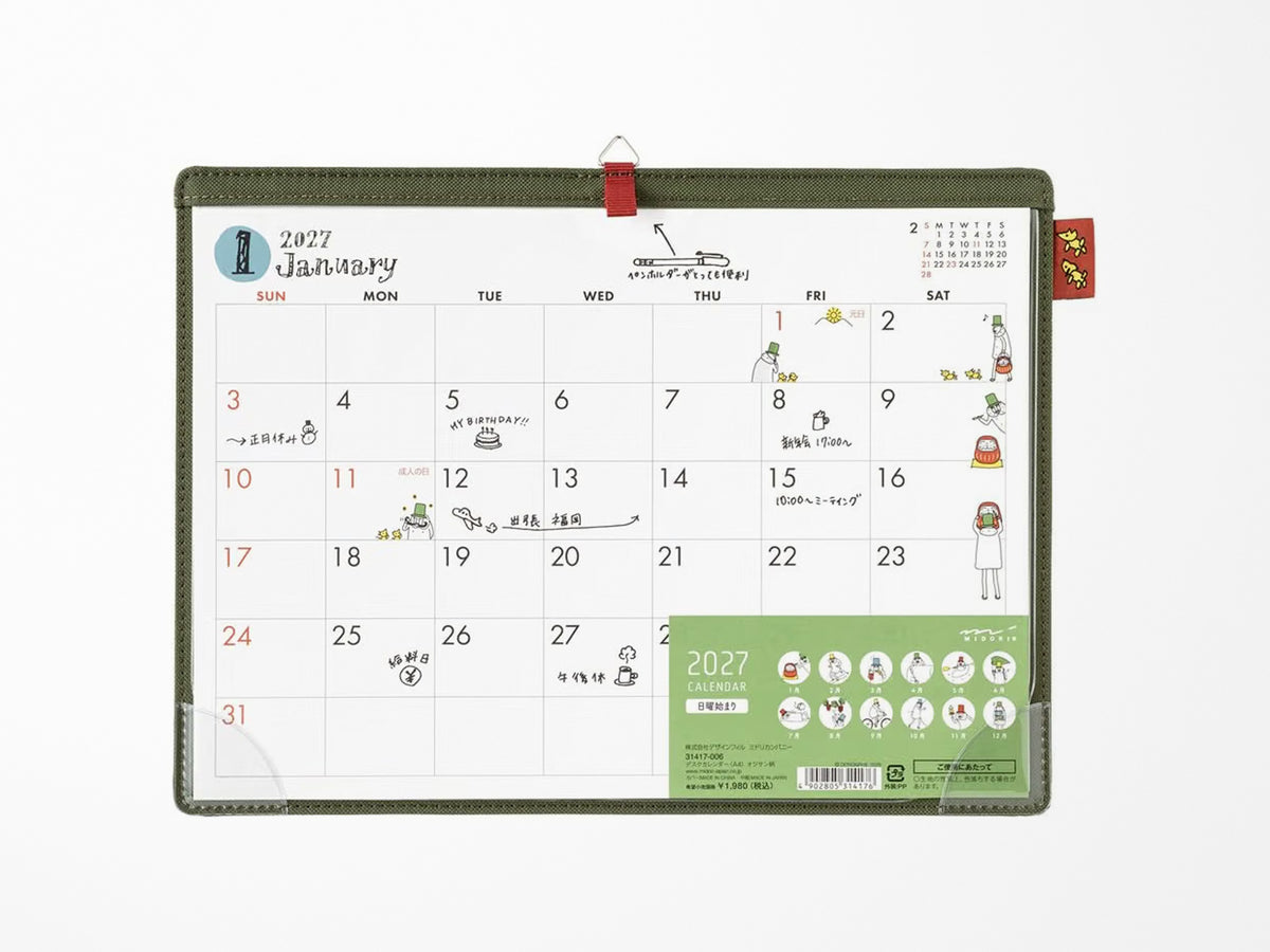 Midori Desk Calendar 2027 - A4 Ojisan