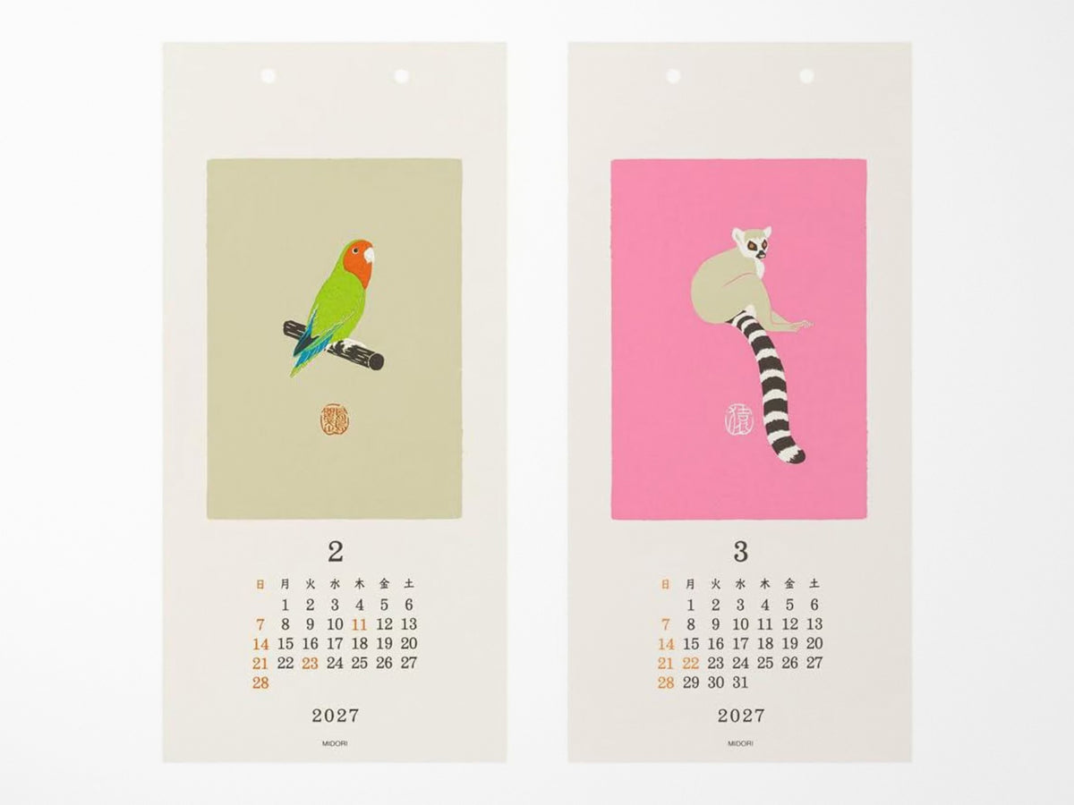 Midori Wall Calendar 2027 - Echizen Washi Animals