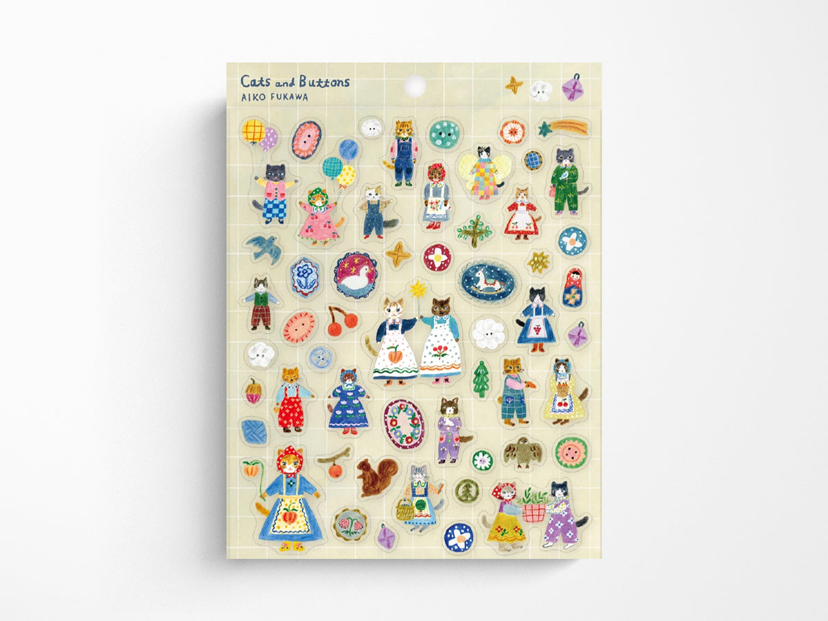 Aiko Fukawa Sticker Sheet - Cats and Buttons