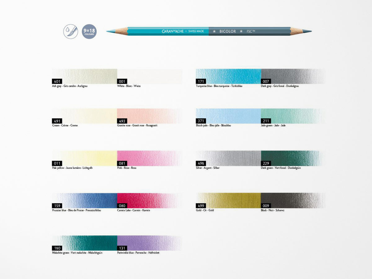 Caran D'Ache 9 Pencil Set + 1 Brush ALPINE FROST – Special Edition