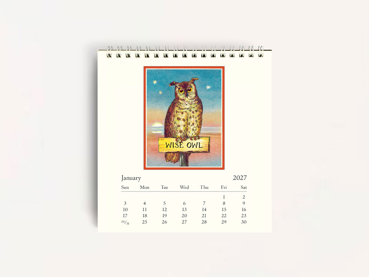 Cavallini 2027 DESK Calendar - Vintage Owls