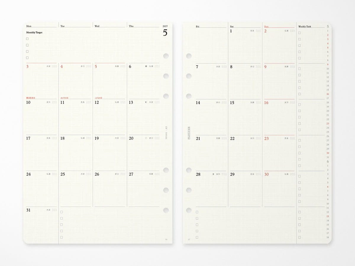 PLOTTER Refill Monthly Schedule Refill 2027 - A5 Size
