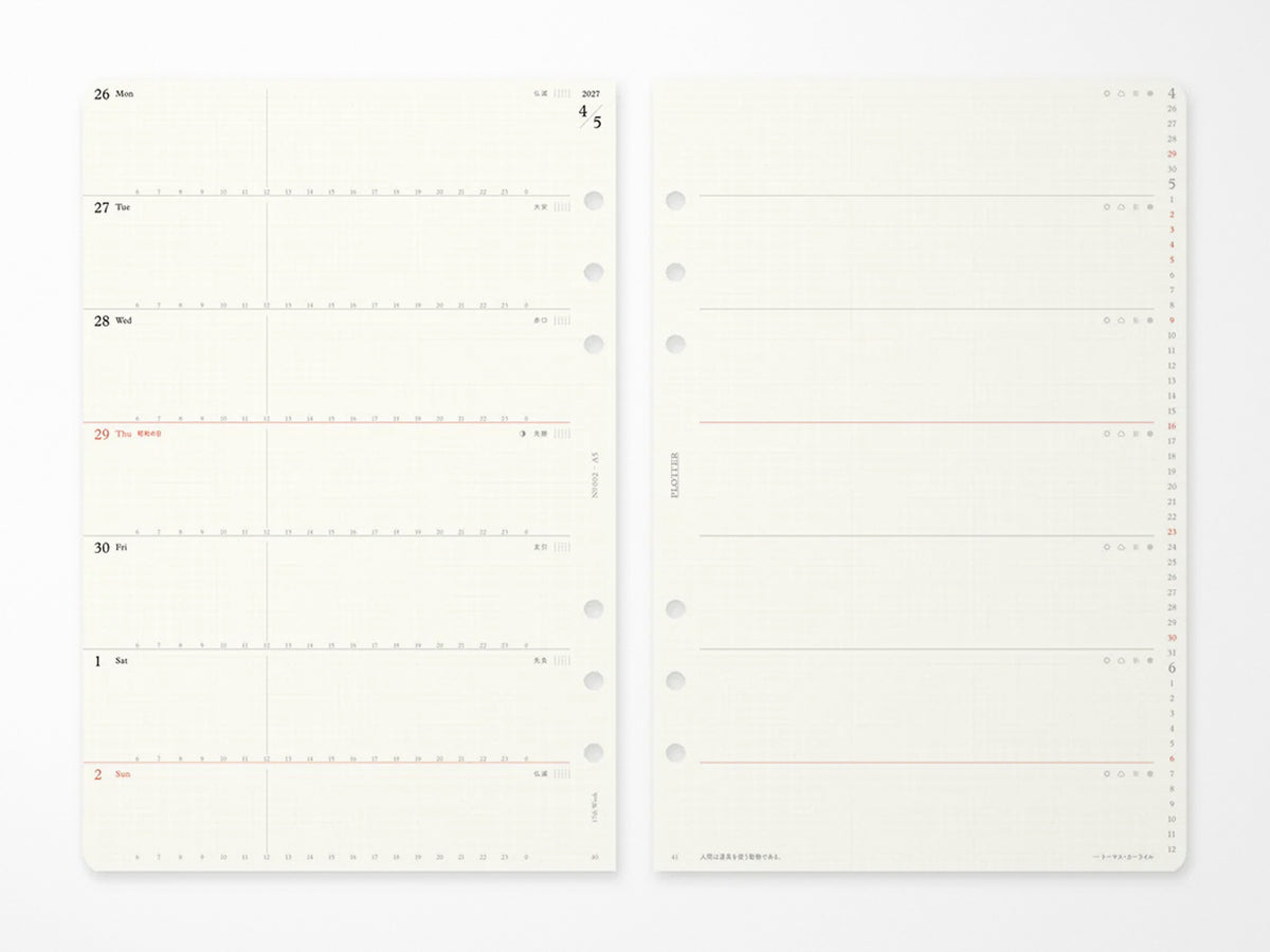 PLOTTER Refill Weekly Schedule Refill 2027 - A5 Size