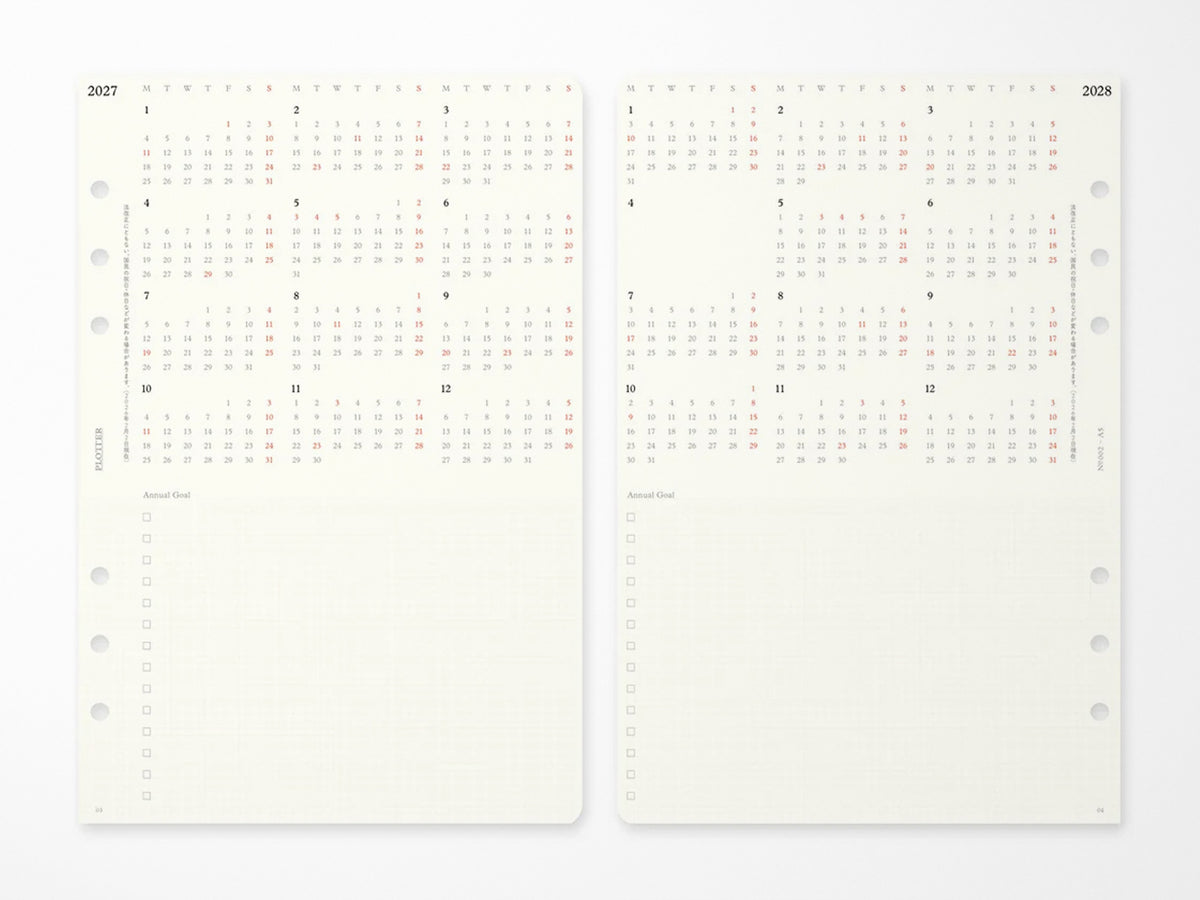 PLOTTER Refill Weekly Schedule Refill 2027 - A5 Size