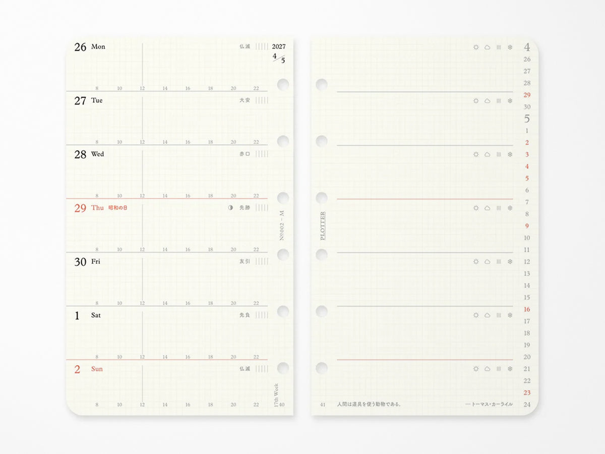 PLOTTER Refill Weekly Schedule Refill 2027 - Mini Size