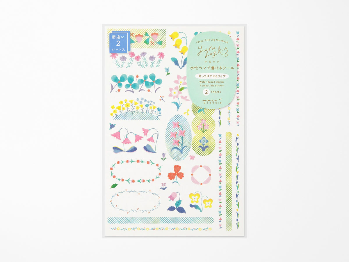 Midori Yuru Log Sticker 2 Sheets - Floral
