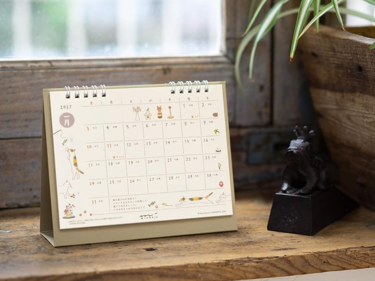 Midori Desk Calendar 2027 - Medium Cat