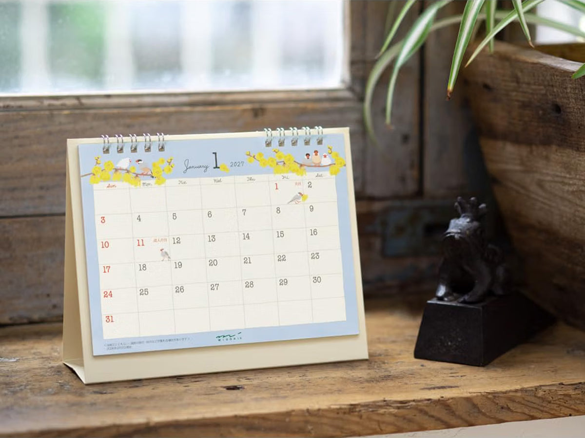 Midori Desk Calendar 2027 - Medium Bird