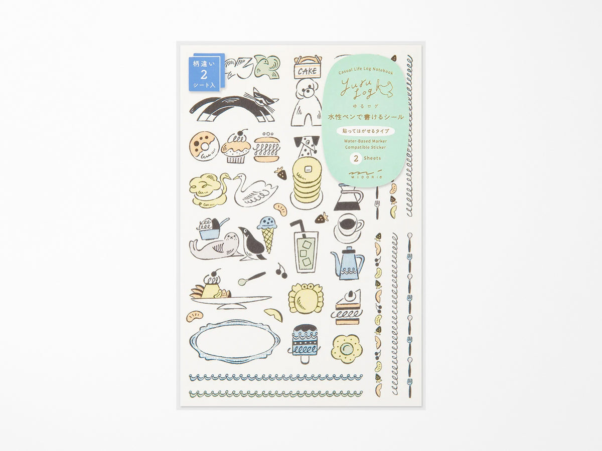 Midori Yuru Log Sticker 2 Sheets - Sweets & Animals