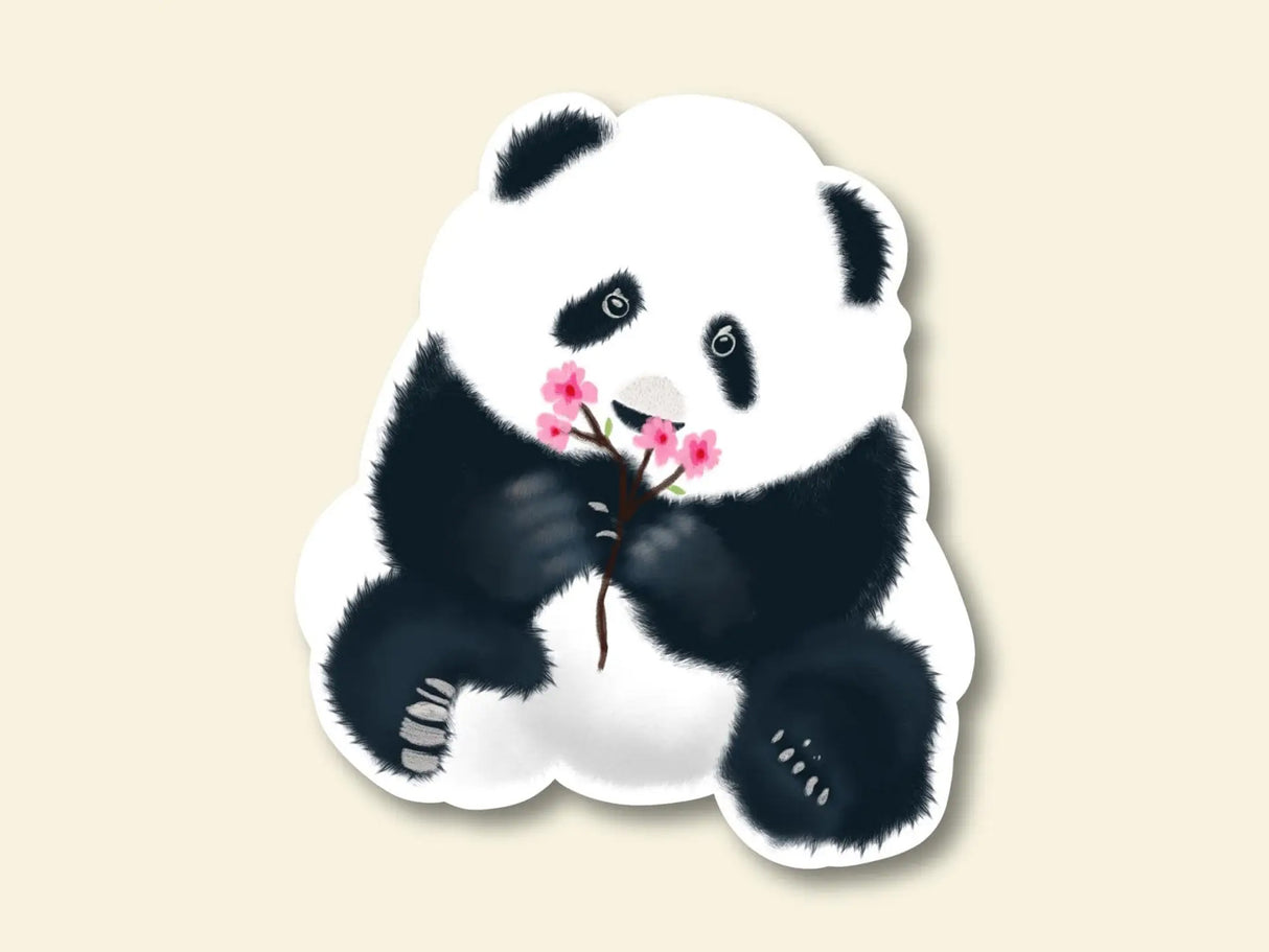 Panda with Cherry Blossoms Vinyl Sticker