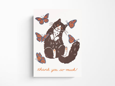 Cat and Butterflies Thank You Greeting Cards, Box of 8