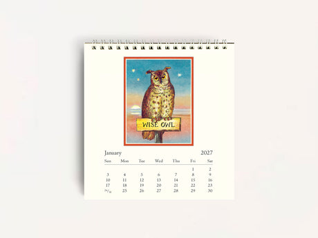 Cavallini 2027 DESK Calendar - Vintage Owls
