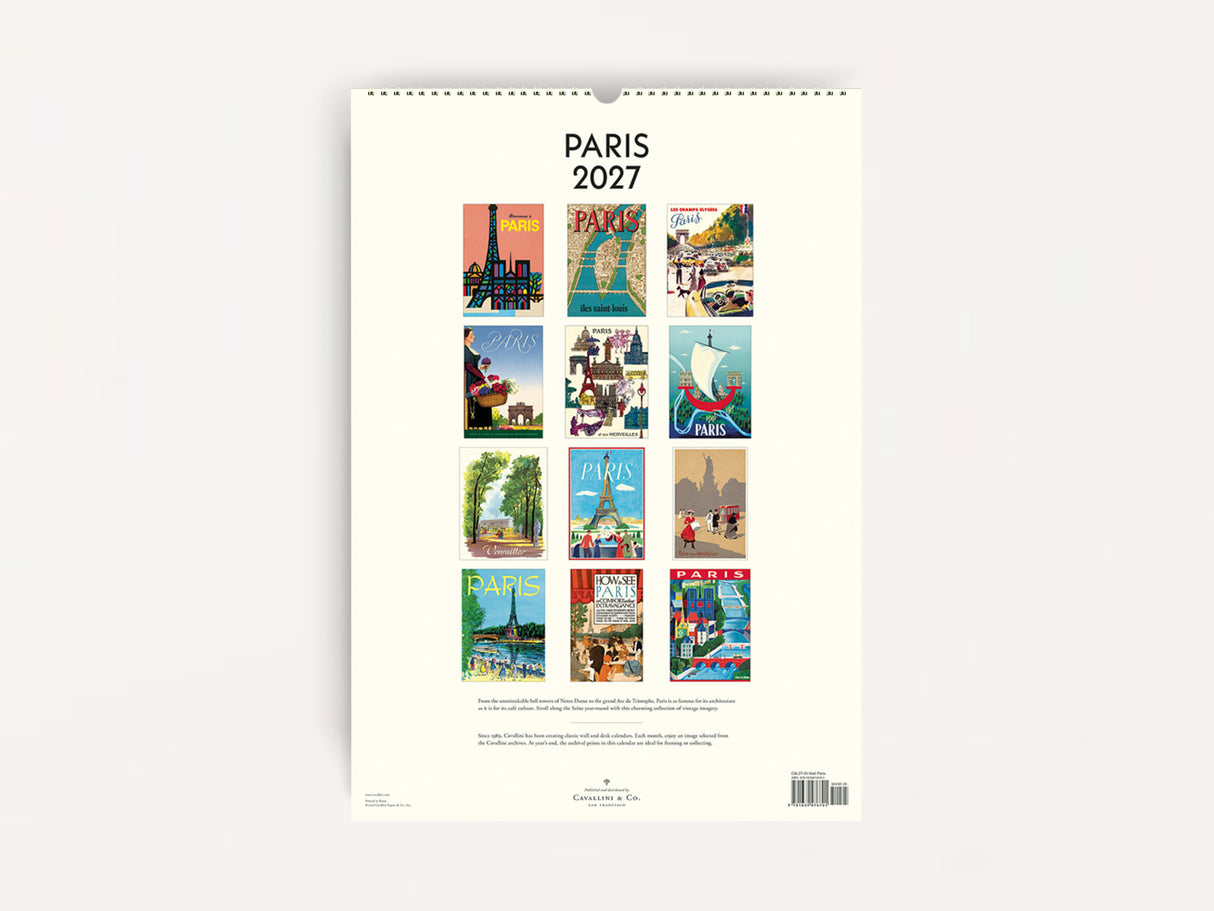 Cavallini 2027 WALL Calendar - Paris