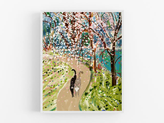 Cherry Blossom Cats Art Print