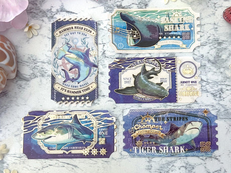 Gold Foil Sharks Ticket Washi Tape
