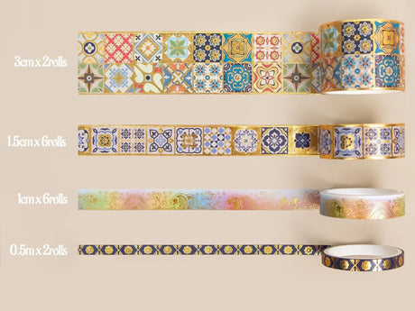 Gold Vintage Washi Tape Set of 16 Rolls