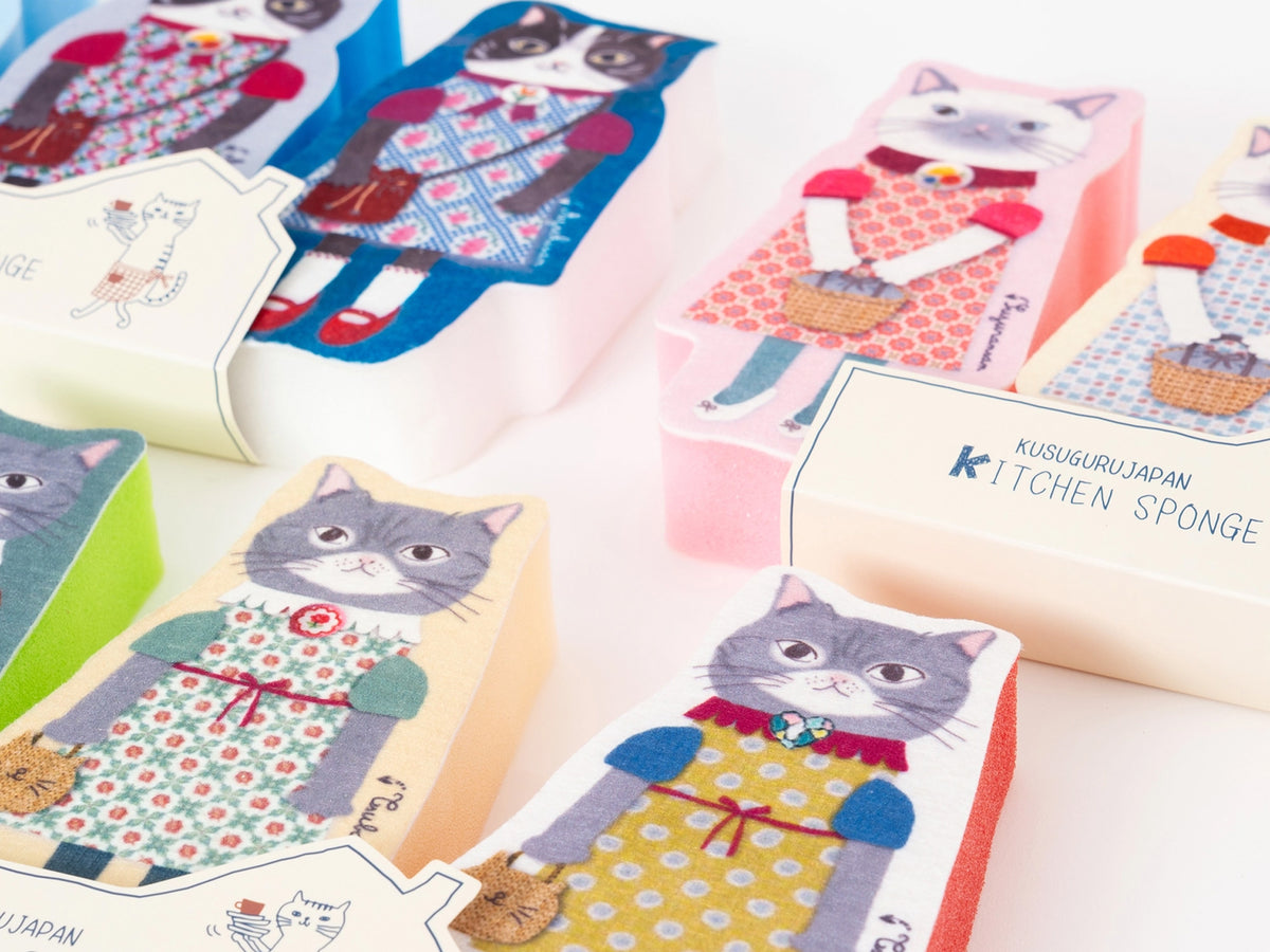 Kusuguru Japan Neko-San Kitchen Sponges Set of 3