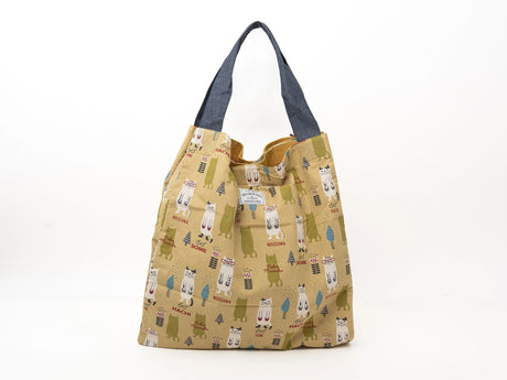 Kusuguru Japan Three Cats Embroidered Large Tote Bag