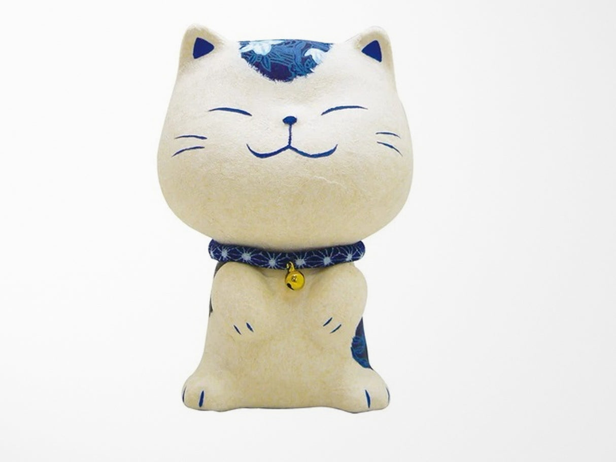 Lucky Cat Washi Figurine - Large Blue