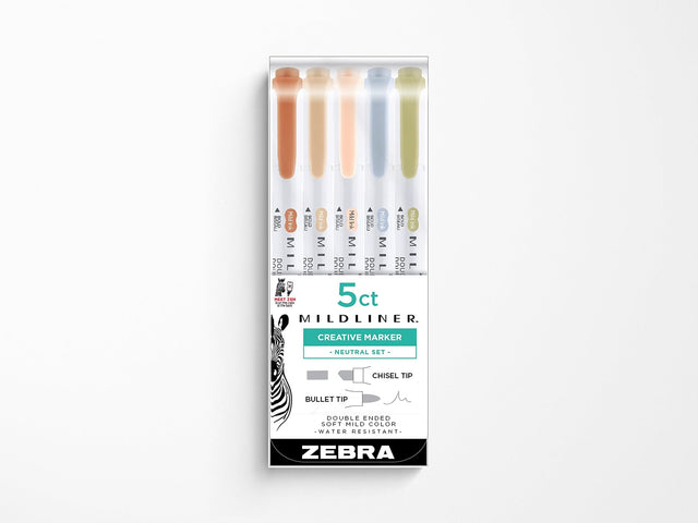 Mildliner Highlighter Double Ended Pens Neutral Colors - Set of 5