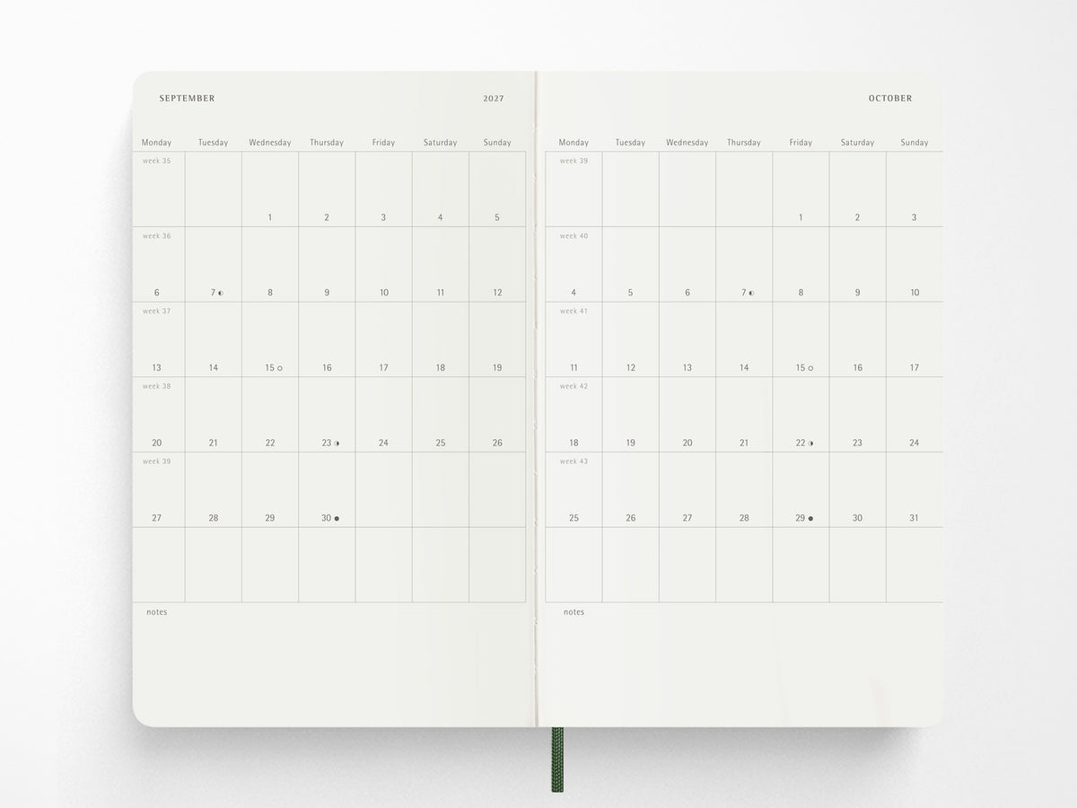 Moleskine 2027 Weekly Planner - Myrtle Green Soft Cover