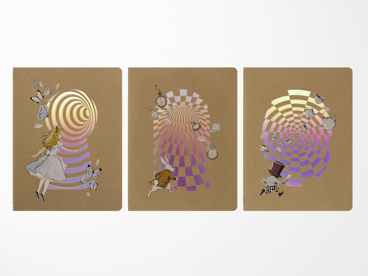 Moleskine Alice's Adventures in Wonderland Set of Three XL Ruled Cahier Notebooks