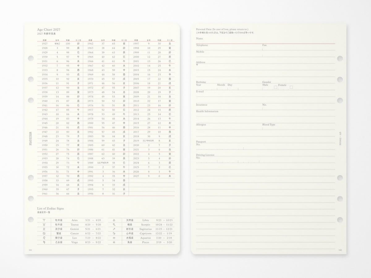 PLOTTER Refill Weekly Schedule Refill 2027 - A5 Size