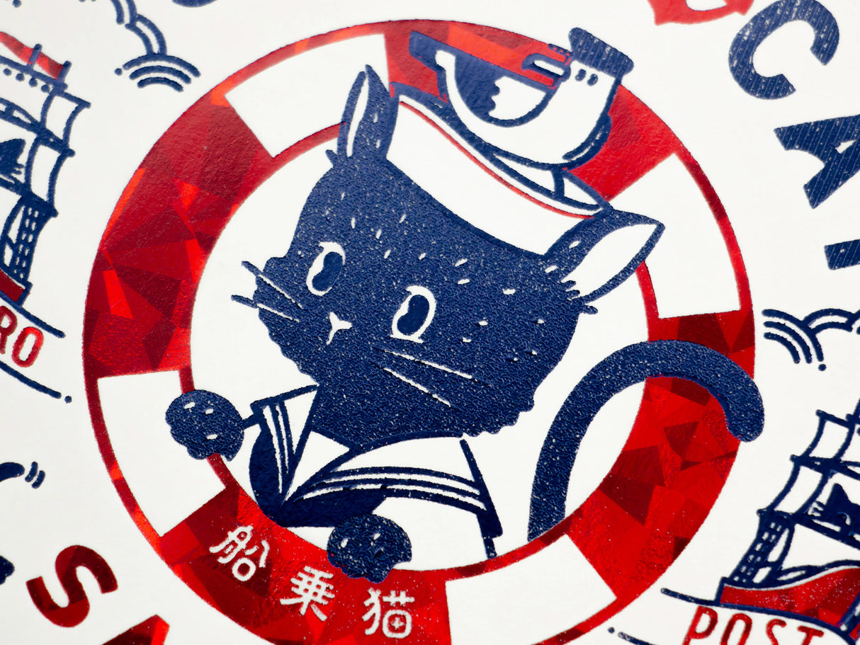 Rokkaku x ObiWan Stamp Shaped Postcard - Ship's Cat