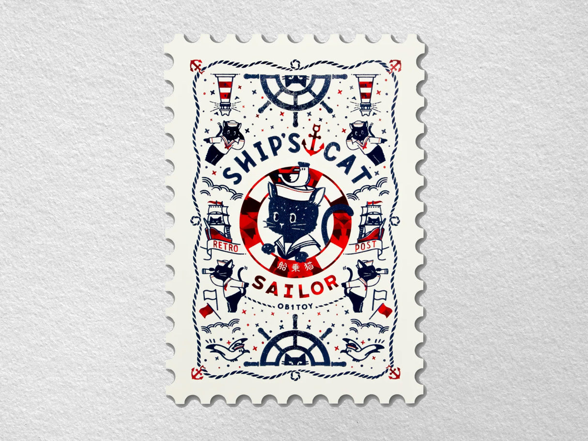 Rokkaku x ObiWan Stamp Shaped Postcard - Ship's Cat