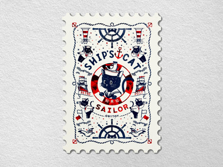 Rokkaku x ObiWan Stamp Shaped Postcard - Ship's Cat