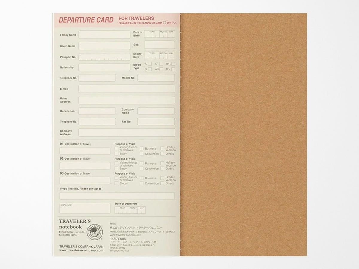 TRAVELER'S Notebook 2027 Monthly - Regular Size